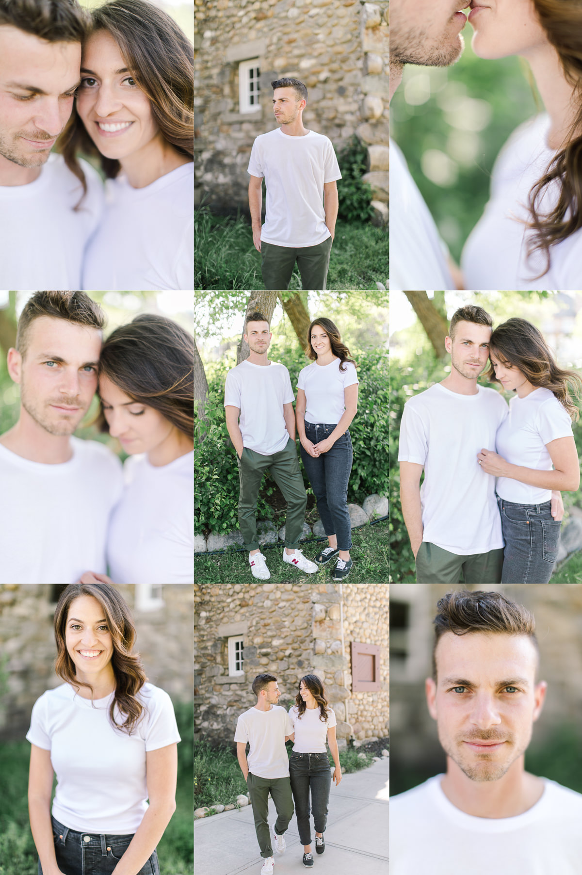 grid of 6 images of couple portraits during an engagement session in Calgary Alberta