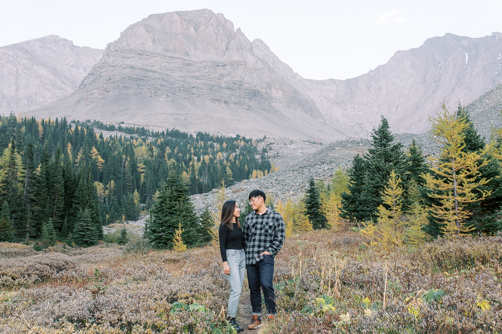 Banff fall engagement session couple portrait