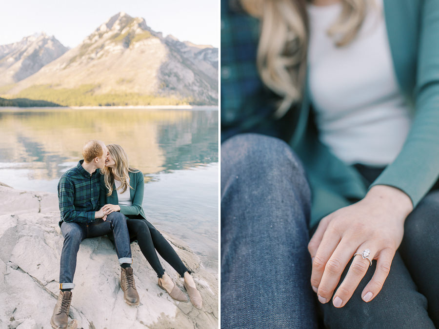 Calgary-wedding-photographer-couple-sitting-by-lake-3