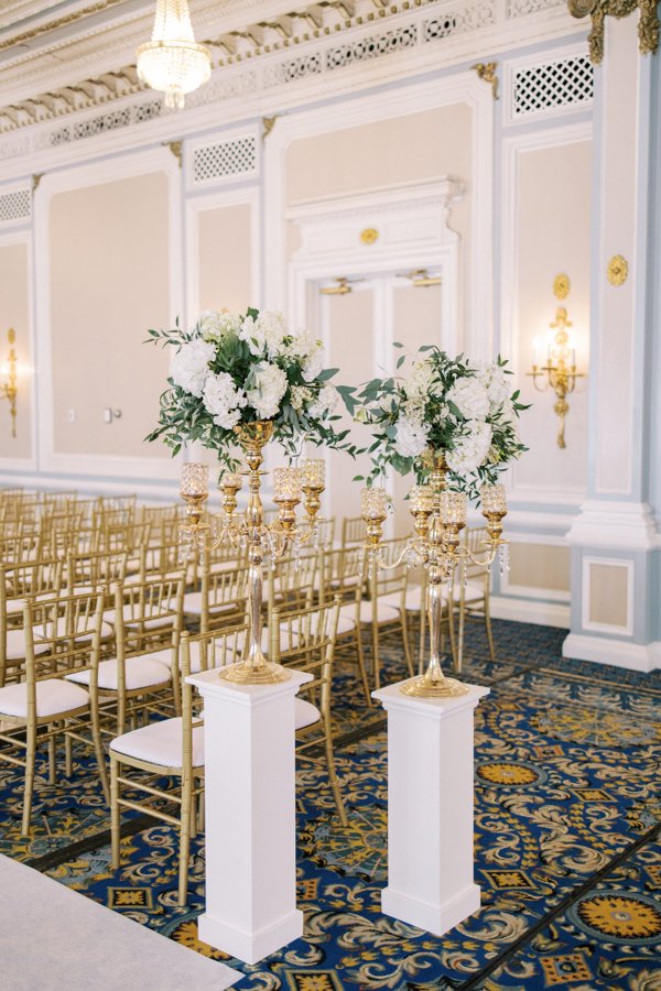 detail photos of floral arrangement of the Crystal Ballroom at the Calgary Fairmont Palliser Hotel