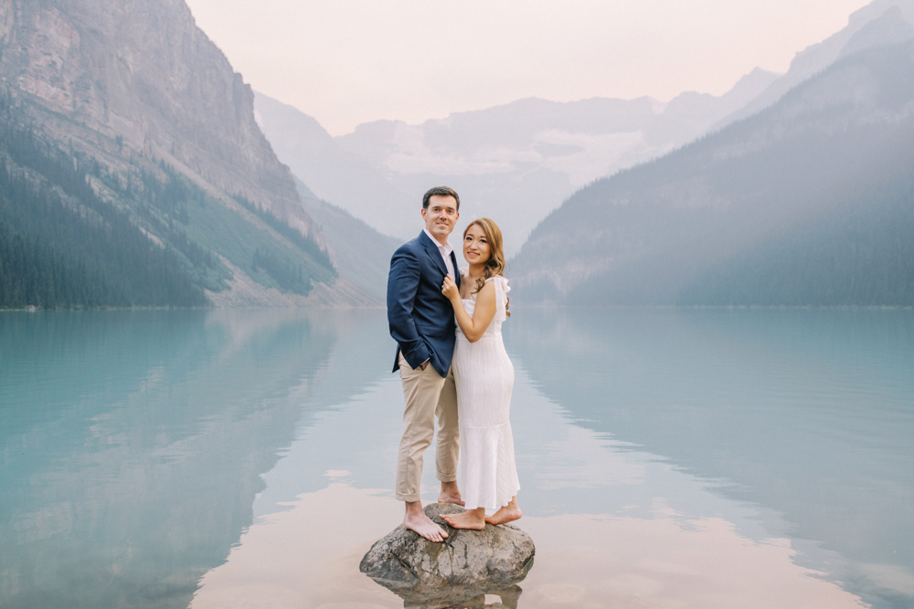 couple at Lake Louise one of 8 best photography locations in Banff