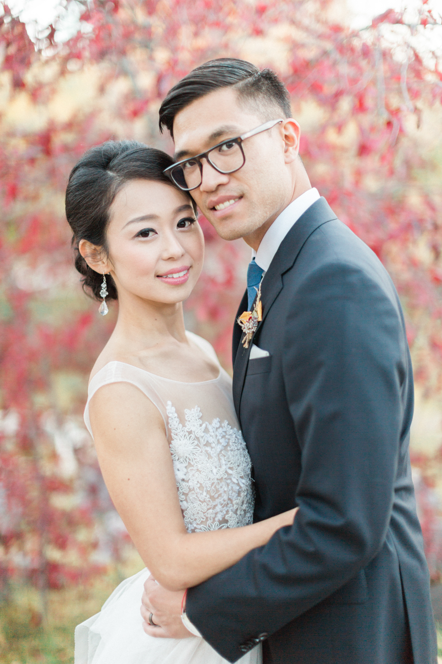portrait of bride and groom during their River Cafe wedding in Calgary